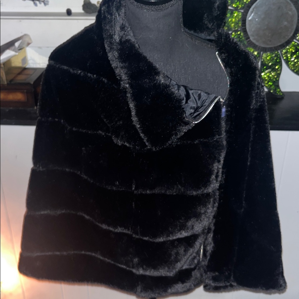 Adrienne Landau Black Faux Fur Cape